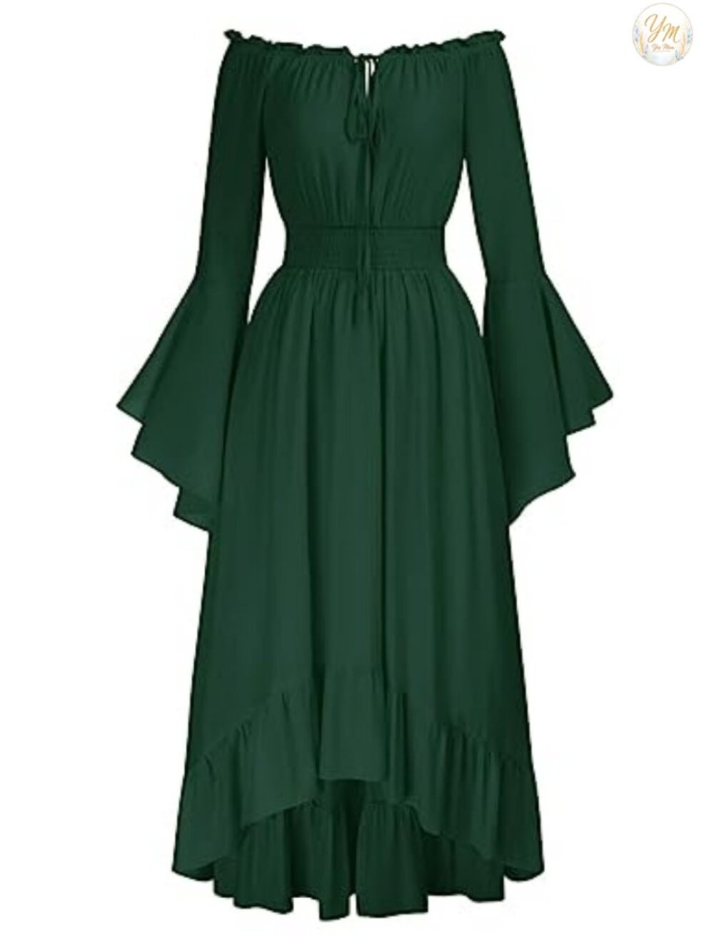 Renaissance Dress Womens Off Shoulder Bell Sleeve High Low Costume